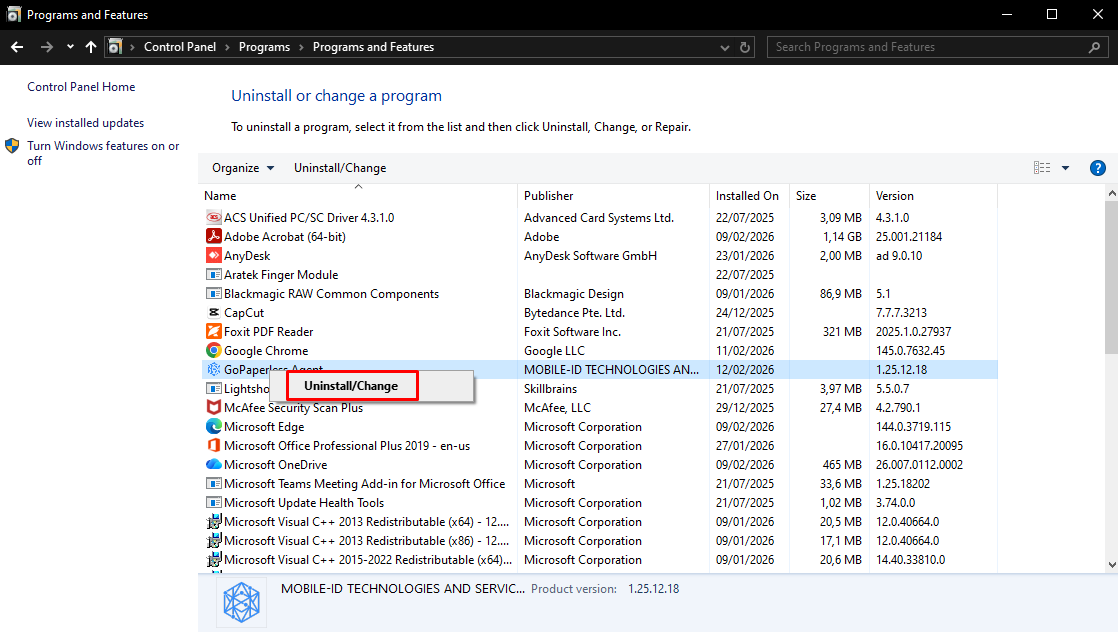 uninstallchange